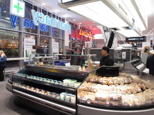 Bakery goods, juice bar, coffee, and sushi on 1st Floor of Chicago Walgreen's Walgreen_sushibar